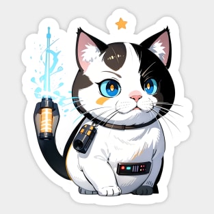 Star Cat Tshirt and Stickers Design Cute Cat Sci-Fi Characters Robot Carousel Sticker